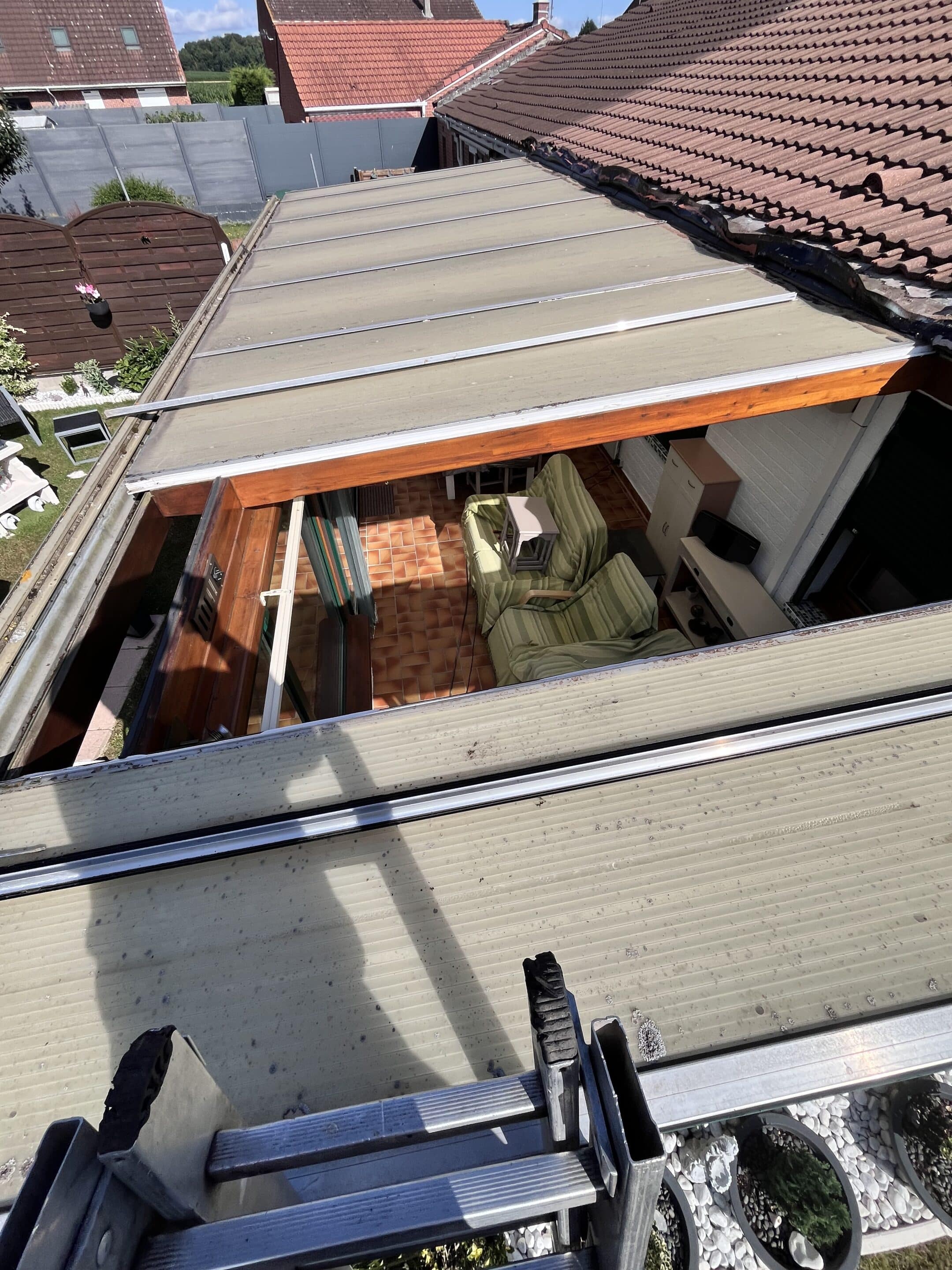 Remplacement de tole de veranda polycarbonate. Lallaing 1 scaled